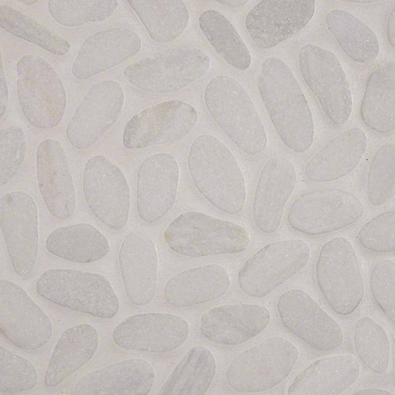12x12 Rio Lago Oval Mosaic Pebble-Look Tumbled Textured Marble Tile Icy White