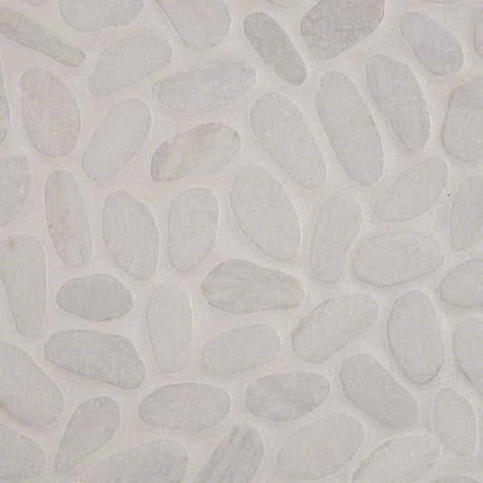 12x12 Rio Lago Oval Mosaic Pebble-Look Tumbled Textured Marble Tile Icy White