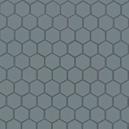 1 1/2'' Cielo Hexagon Mosaic Solid-Color Glossy Smooth Porcelain Tile Gray Blue