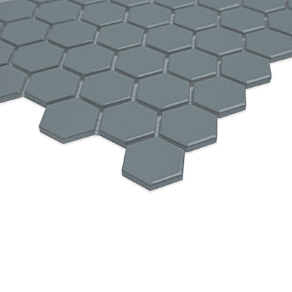 1 1/2'' Cielo Hexagon Mosaic Solid-Color Glossy Smooth Porcelain Tile Gray Blue
