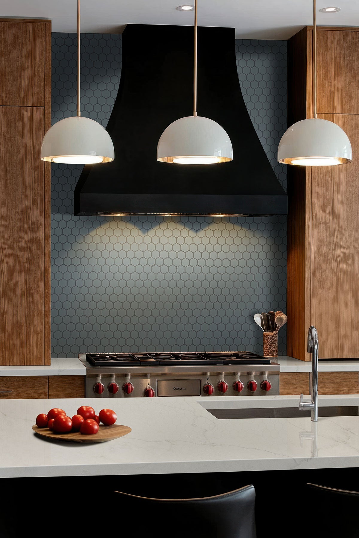 1 1/2'' Cielo Hexagon Mosaic Solid-Color Glossy Smooth Porcelain Tile Gray Blue