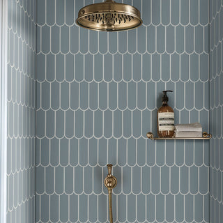 Gray Blue - 12x12 Cielo Oval Scallop Mosaic Solid-Color Glossy Smooth Porcelain Tile