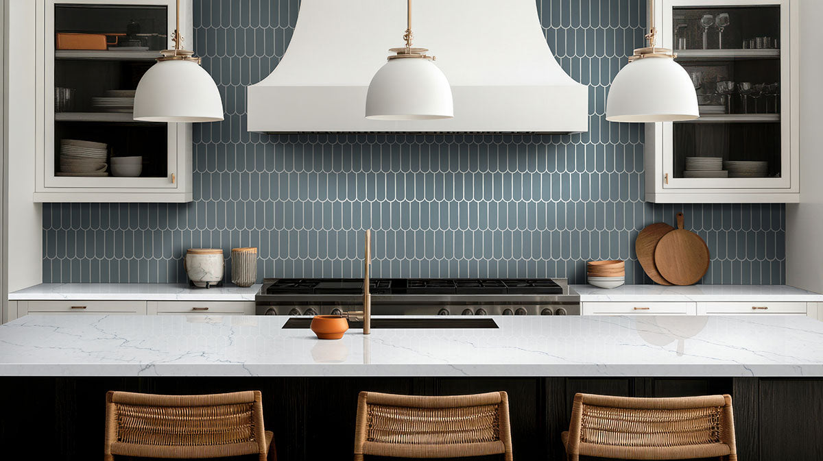 12x12 Cielo Picket Mosaic Solid-Color Glossy Smooth Porcelain Tile Gray Blue