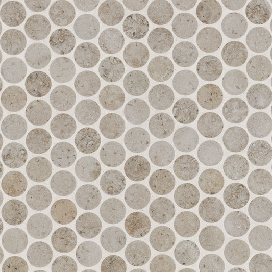 12X12 Myrtle Circle Penny Round Mosaic Marble-Look Matte Smooth Porcelain Tile Beige Brown