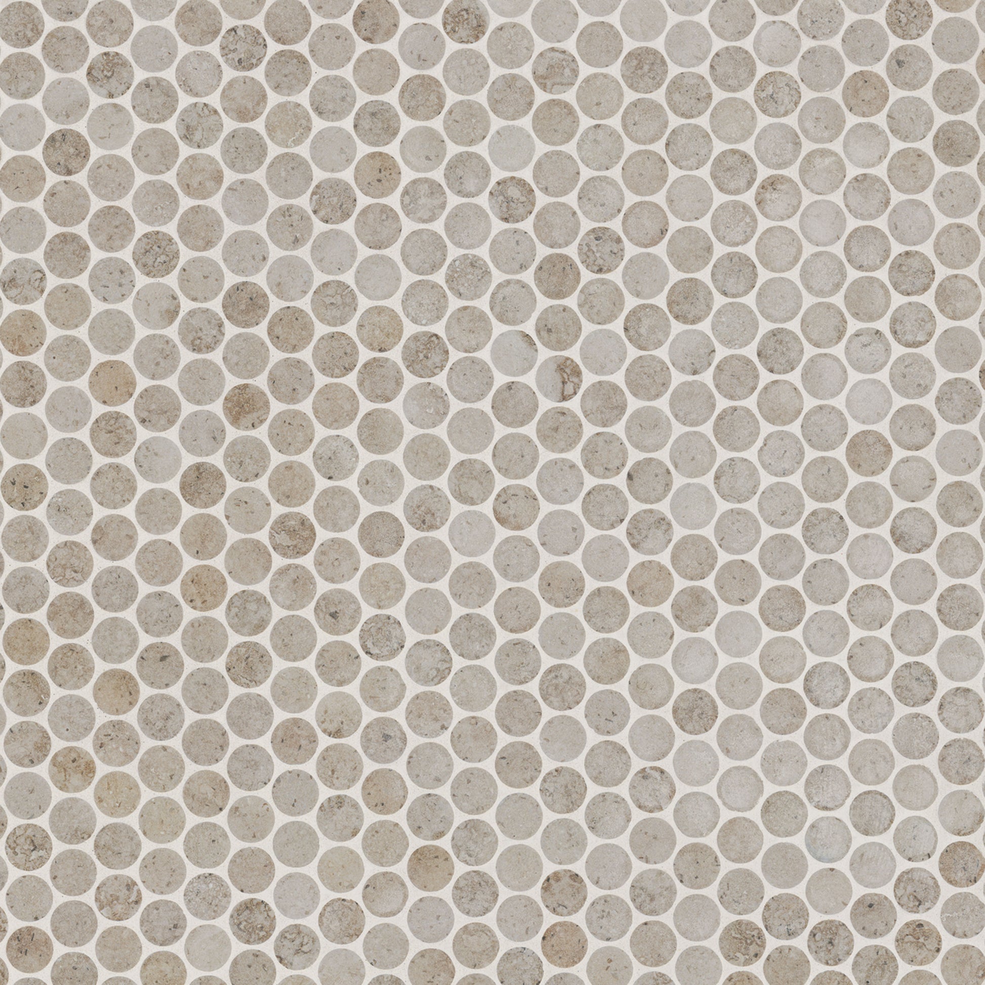 12X12 Myrtle Circle Penny Round Mosaic Marble-Look Matte Smooth Porcelain Tile Beige Brown