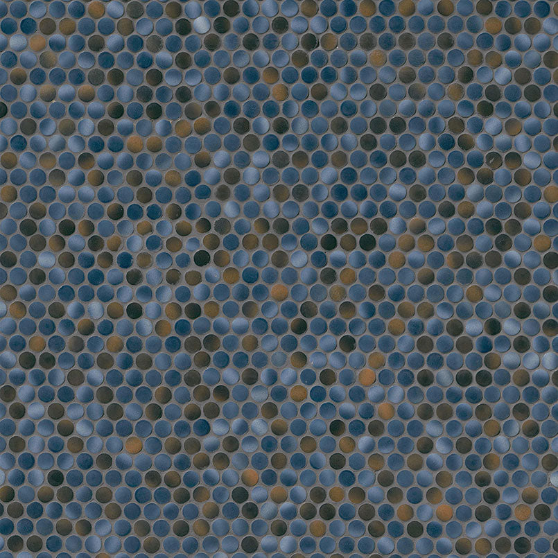 12x12 Penny Circle Penny Round Mosaic Metallic-Look Glossy Smooth Porcelain Tile Blue Brown
