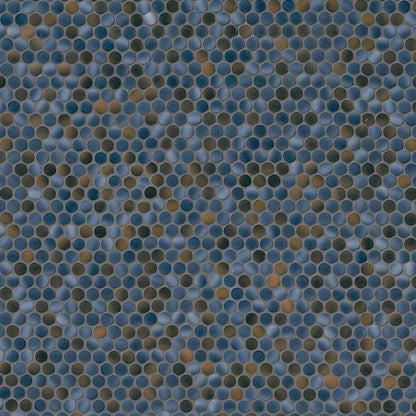12x12 Penny Circle Penny Round Mosaic Metallic-Look Glossy Smooth Porcelain Tile Blue Brown