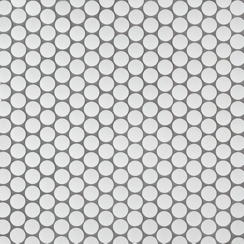 12x12 Penny Circle Penny Round Mosaic Solid-Color Matte Smooth Porcelain Tile Soft White