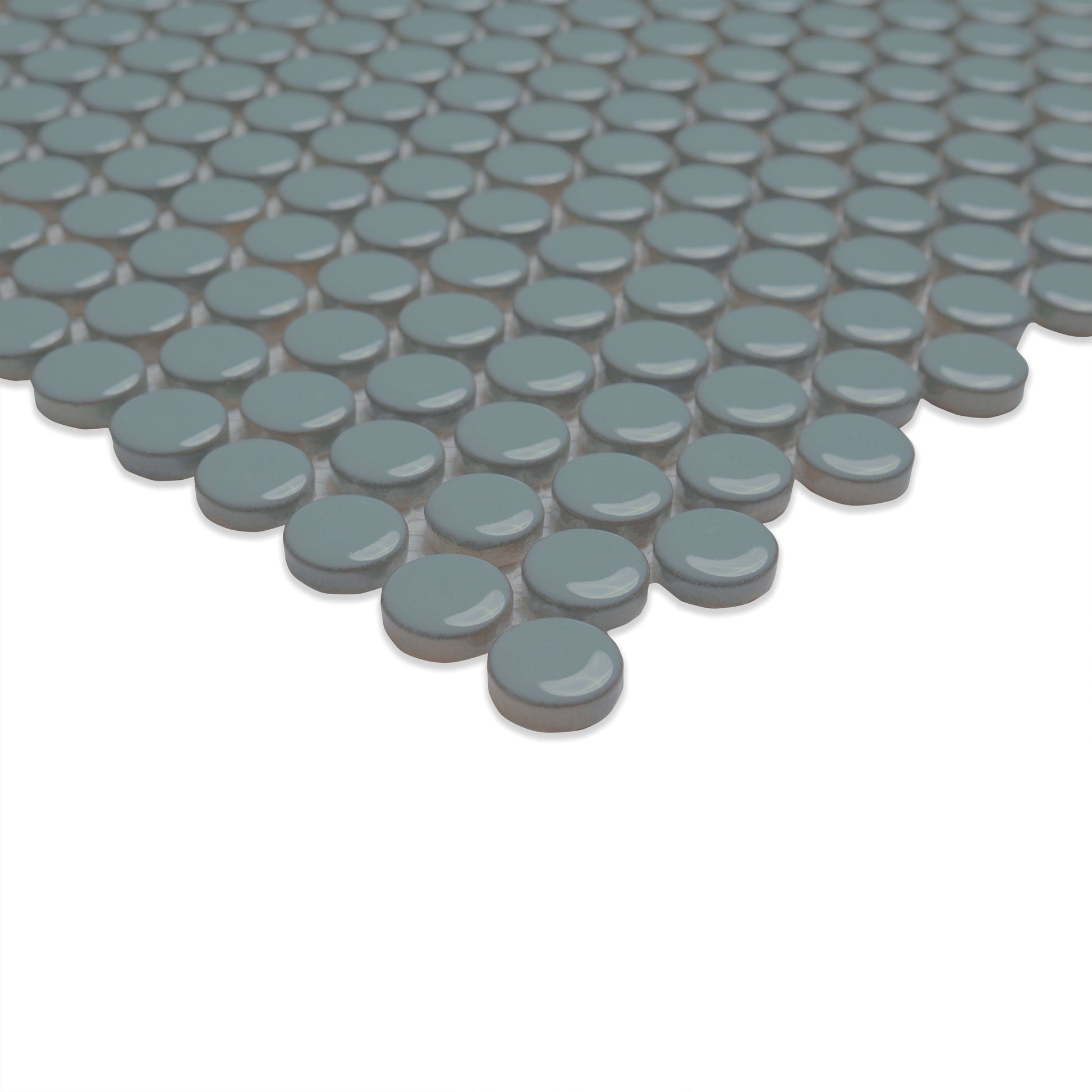 12x12 Cielo Circle Penny Round Mosaic Solid-Color Glossy Smooth Porcelain Tile Gray Blue