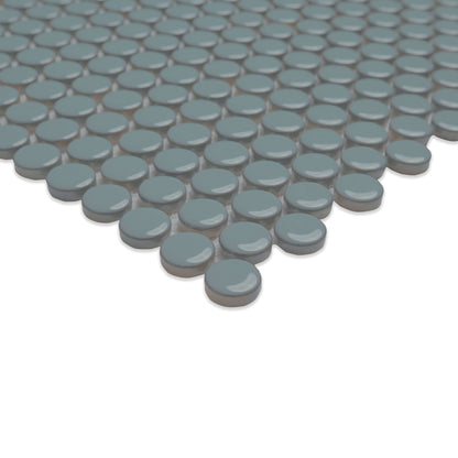 12x12 Cielo Circle Penny Round Mosaic Solid-Color Glossy Smooth Porcelain Tile Gray Blue