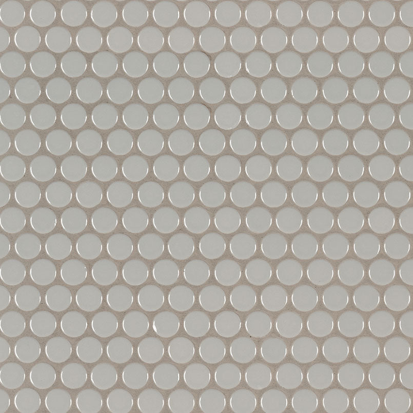 12x12 Gray Circle Penny Round Mosaic Solid-Color Glossy Smooth Porcelain Tile Light Gray