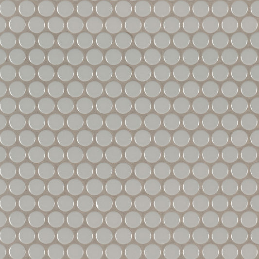 12x12 Gray Circle Penny Round Mosaic Solid-Color Glossy Smooth Porcelain Tile Light Gray