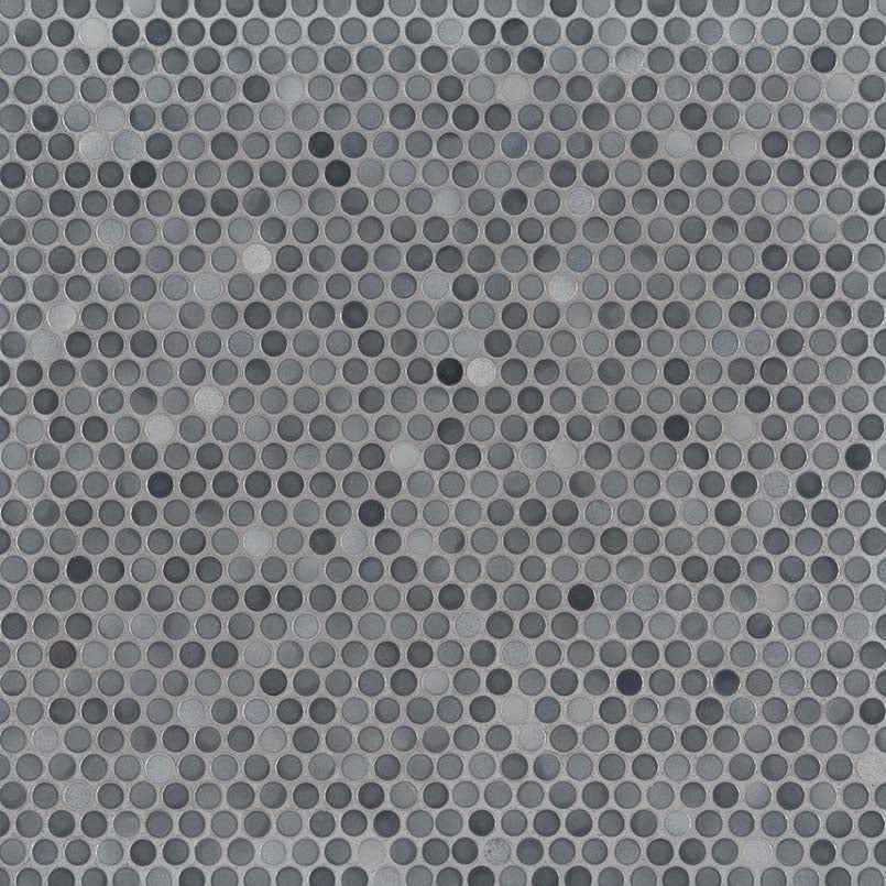 12x12 Penny Circle Penny Round Mosaic Metallic-Look Glossy Smooth Porcelain Tile Gray Charcoal