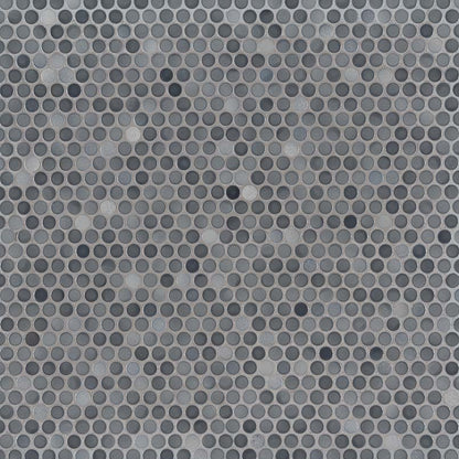 12x12 Penny Circle Penny Round Mosaic Metallic-Look Glossy Smooth Porcelain Tile Gray Charcoal