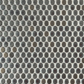 12x12 Penny Circle Penny Round Mosaic Metallic-Look Glossy Smooth Porcelain Tile