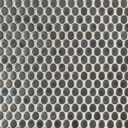 12x12 Penny Circle Penny Round Mosaic Metallic-Look Glossy Smooth Porcelain Tile Gray Brown