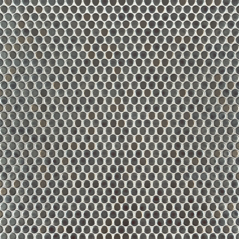 12x12 Penny Circle Penny Round Mosaic Metallic-Look Glossy Smooth Porcelain Tile Gray Brown