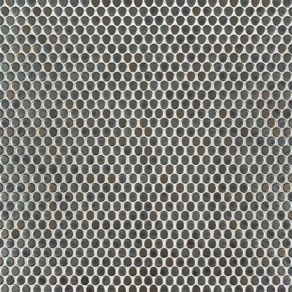 12x12 Penny Circle Penny Round Mosaic Metallic-Look Glossy Smooth Porcelain Tile Gray Brown