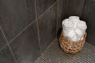 Gray Brown - 12x12 Penny Circle Penny Round Mosaic Metallic-Look Glossy Smooth Porcelain Tile