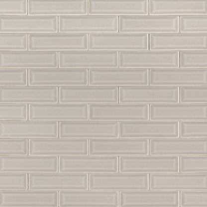 2x6 Portico Mosaic Solid-Color Glossy Smooth Ceramic Tile Cream Beige