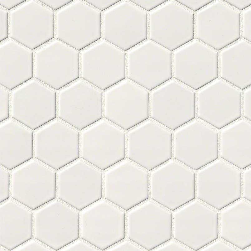 12x12 Gloss Hexagon Mosaic Solid-Color Glossy Smooth Porcelain Tile Soft White