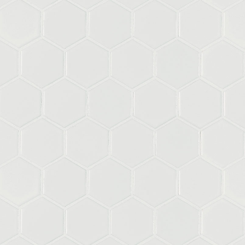 12x12 Domino Hexagon Mosaic Solid-Color Matte Smooth Porcelain Tile Pure White