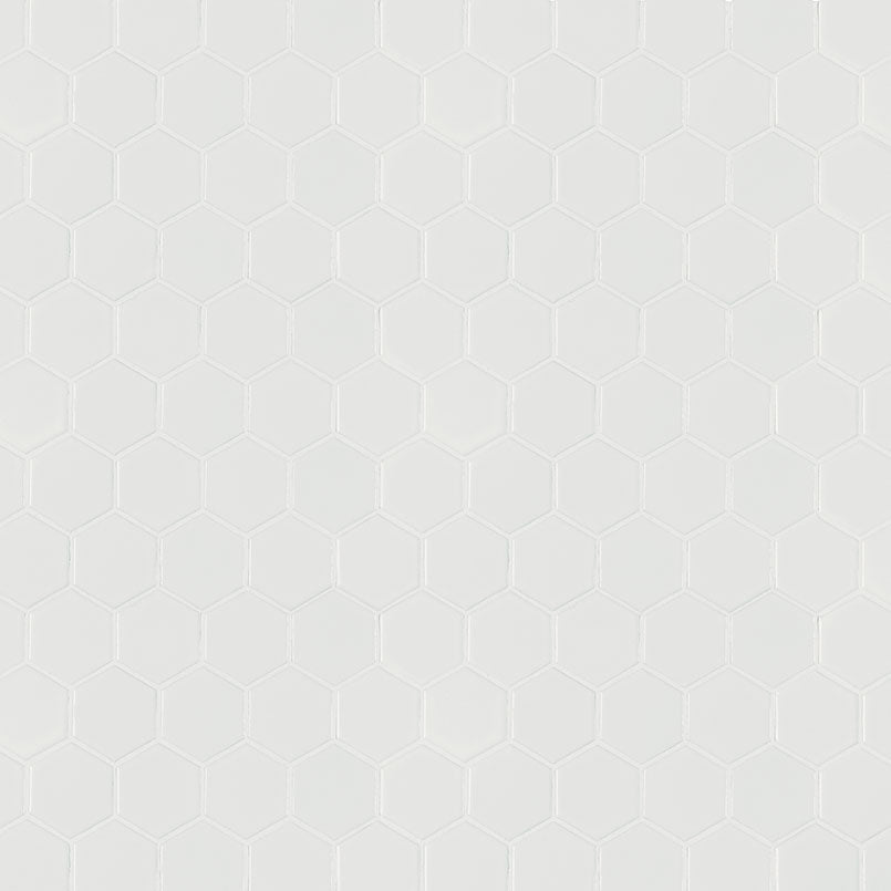 12x12 Domino Hexagon Mosaic Solid-Color Matte Smooth Porcelain Tile Pure White