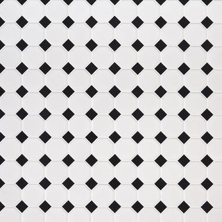 Black White - 12x12 Domino Octagon Diamond Mosaic Solid-Color Glossy Smooth Porcelain Tile