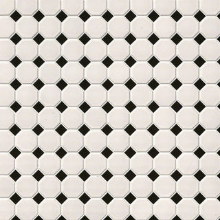 Black White - 12x12 Domino Octagon Solid-Color Matte Smooth Porcelain Tile