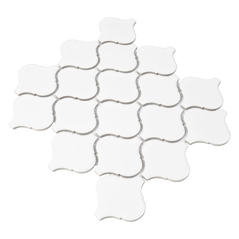 12x12 Domino Arabesque Mosaic Solid-Color Glossy Smooth Porcelain Tile Soft White