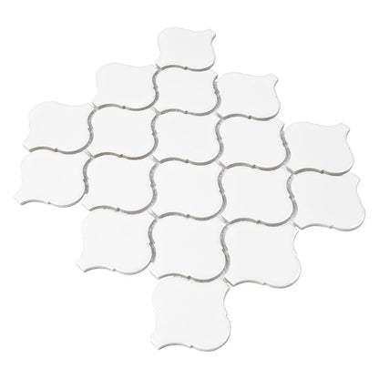 12x12 Domino Arabesque Mosaic Solid-Color Glossy Smooth Porcelain Tile Soft White
