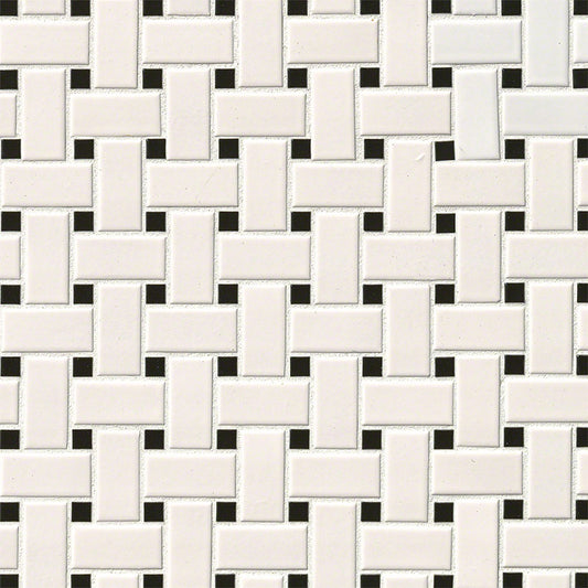 12x12 Domino Square & Rectangle Basketweave Mosaic Solid-Color Matte Smooth Porcelain Tile White Black