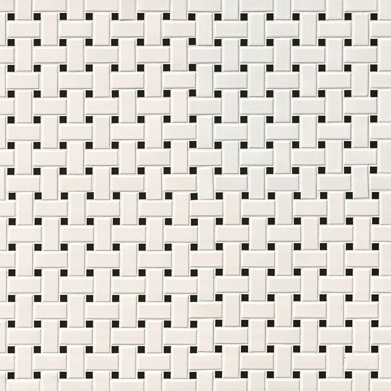 12x12 Domino Square & Rectangle Basketweave Mosaic Solid-Color Matte Smooth Porcelain Tile White Black