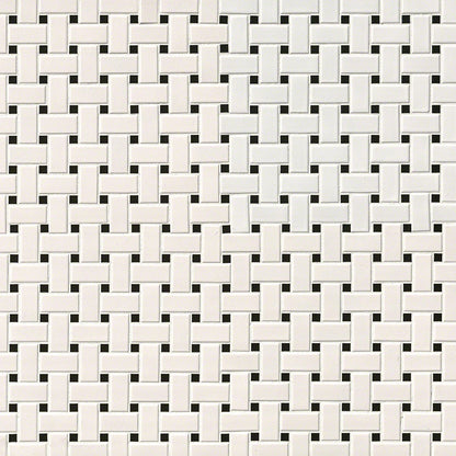 12x12 Domino Square & Rectangle Basketweave Mosaic Solid-Color Matte Smooth Porcelain Tile White Black