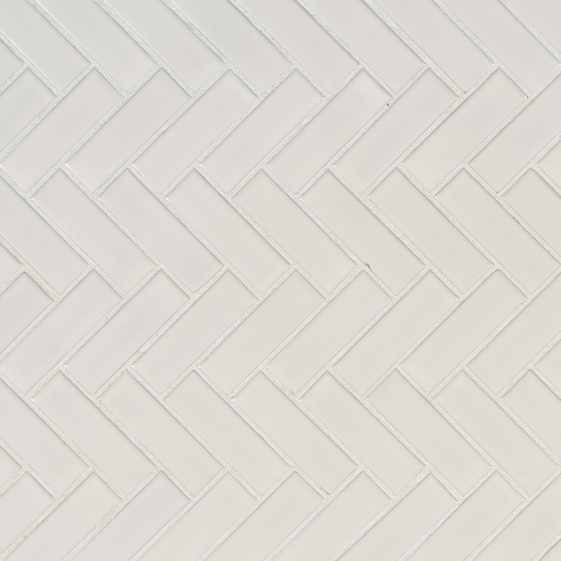 12x12 Domino Herringbone Mosaic Solid-Color Glossy Smooth Porcelain Tile Soft White