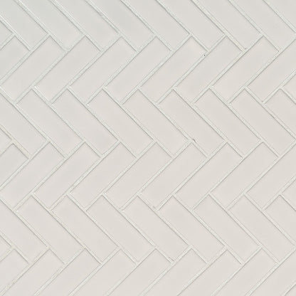 12x12 Domino Herringbone Mosaic Solid-Color Glossy Smooth Porcelain Tile Soft White