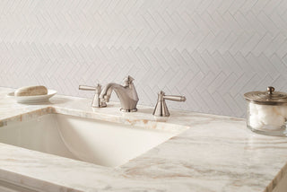 Soft White - 12x12 Domino Herringbone Mosaic Solid-Color Glossy Smooth Porcelain Tile
