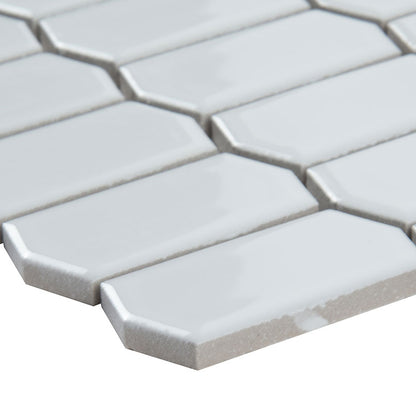 12x12 Domino Picket Mosaic Solid-Color Glossy Smooth Porcelain Tile Soft White