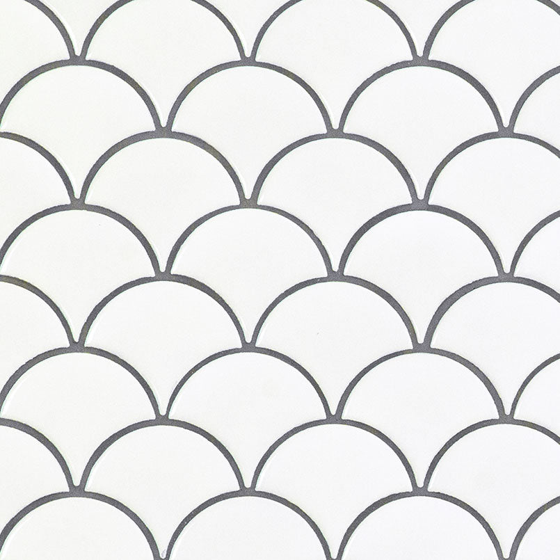 12x12 Domino Scallop Mosaic Solid-Color Glossy Smooth Porcelain Tile Bright White