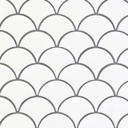 12x12 Domino Scallop Mosaic Solid-Color Glossy Smooth Porcelain Tile Bright White