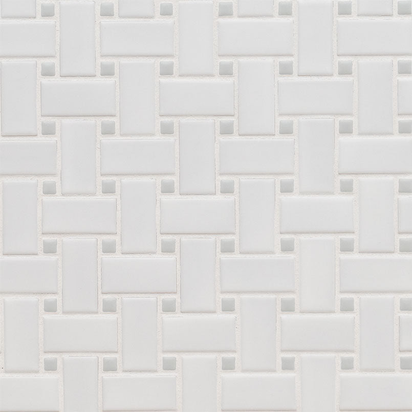 12x12 Gloss Square & Rectangle Basketweave Mosaic Solid-Color Matte Smooth Porcelain Tile White Gray