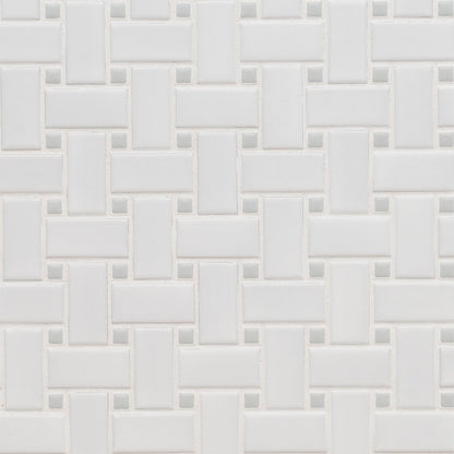 12x12 Gloss Square & Rectangle Basketweave Mosaic Solid-Color Matte Smooth Porcelain Tile White Gray