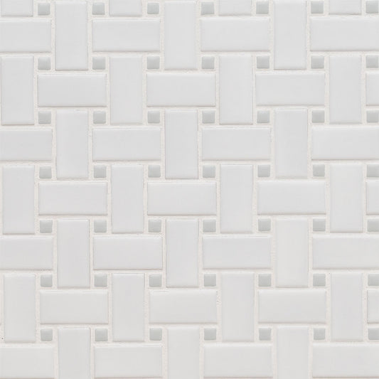 12x12 Gloss Square & Rectangle Basketweave Mosaic Solid-Color Matte Smooth Porcelain Tile White Gray