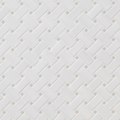 12x12 Gloss Square & Rectangle Basketweave Mosaic Solid-Color Matte Smooth Porcelain Tile White Gray
