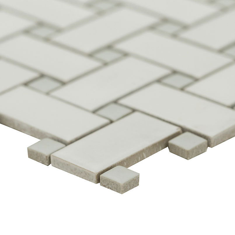 12x12 Gloss Square & Rectangle Basketweave Mosaic Solid-Color Matte Smooth Porcelain Tile White Gray