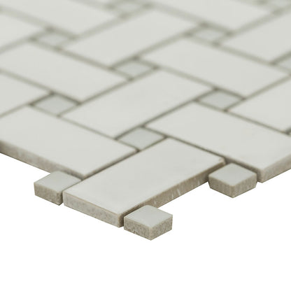 12x12 Gloss Square & Rectangle Basketweave Mosaic Solid-Color Matte Smooth Porcelain Tile White Gray