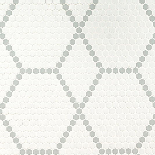 1'' Domino Hexagon Mosaic Solid-Color Matte Smooth Porcelain Tile White Gray