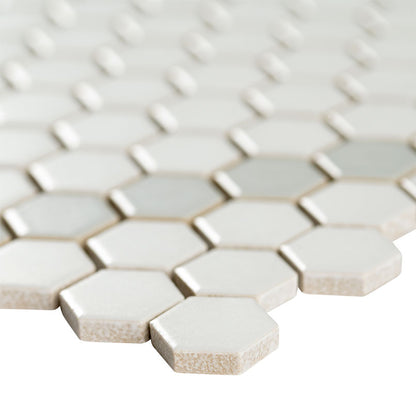 1'' Domino Hexagon Mosaic Solid-Color Matte Smooth Porcelain Tile White Gray