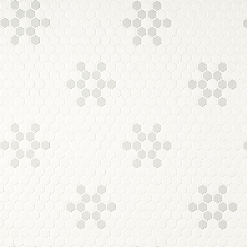 1'' White Hexagon Mosaic Solid-Color Matte Smooth Porcelain Tile White Gray