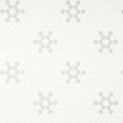 1'' White Hexagon Mosaic Solid-Color Matte Smooth Porcelain Tile White Gray